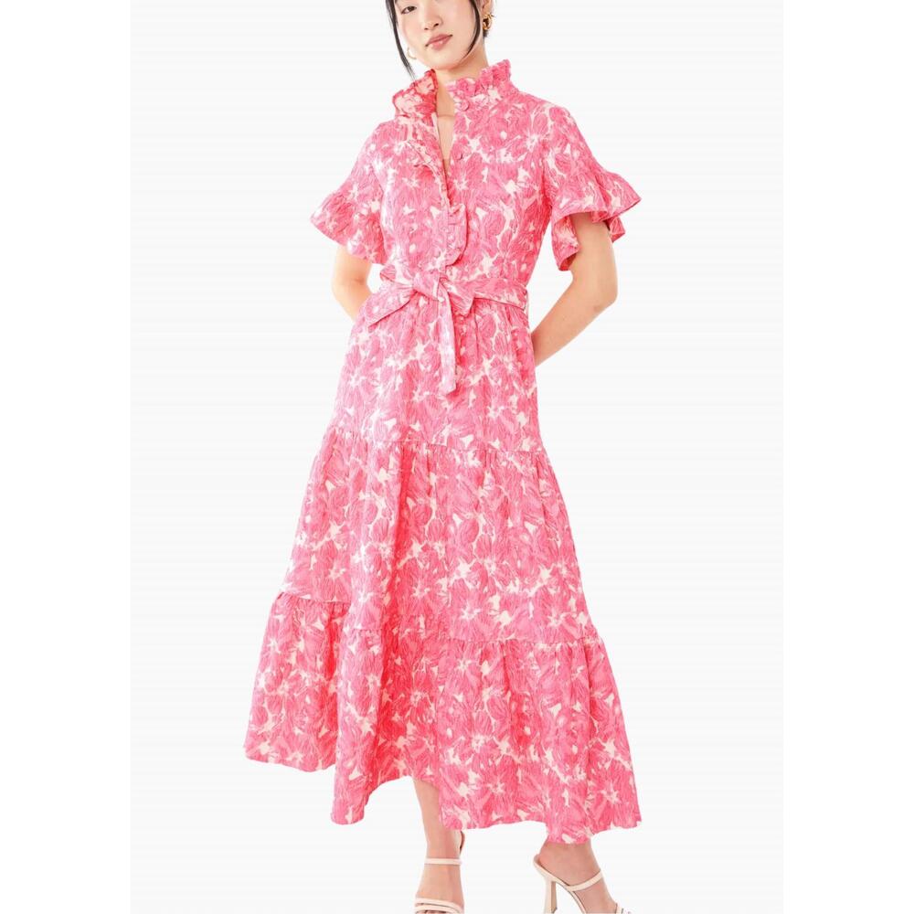 NEW ABBEY GLASS sadie maxi dress in hot pink hibiscus jacquard - Picture 1 of 3